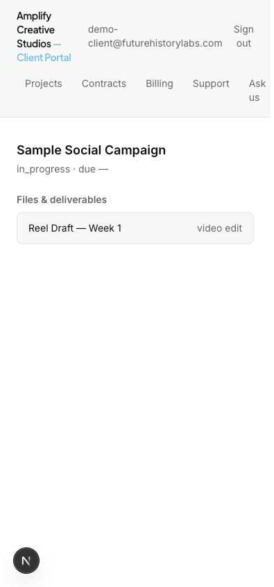 Live Amplify OS client portal project on mobile