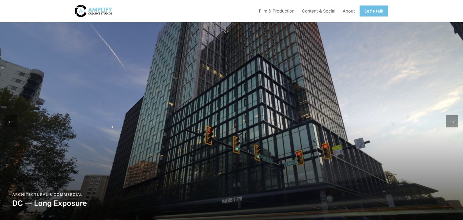 A live Amplify OS tenant website using the light theme