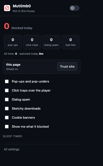The actual Mut0mb0 Chrome extension popup and blocking controls