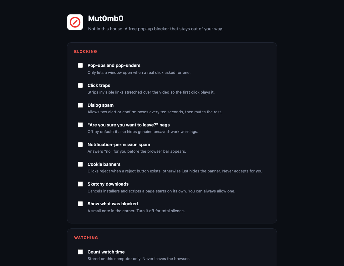 The actual Mut0mb0 Chrome extension settings screen