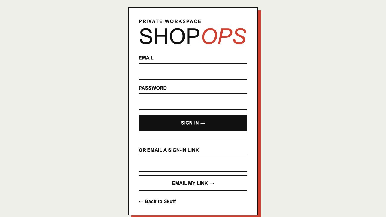 Protected ShopOps workspace sign-in screen