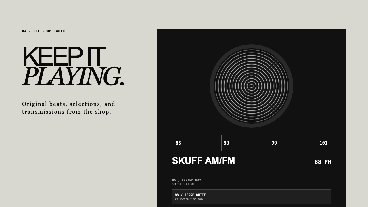 Skuff Shop Radio with selectable stations and original music