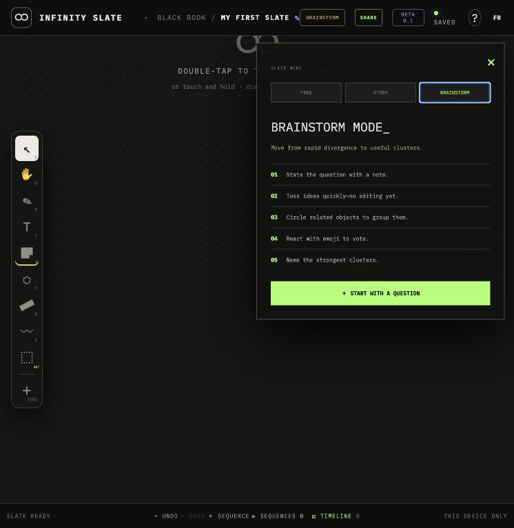 A guided creative cluster inside Infinity Slate
